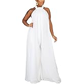 Ekaliy Women’s Sexy Summer Jumpsuit Halter Neck Sleeveless Chiffon Wide Leg Long Pant Jumpsuit Romper One Piece Outfits