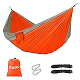 Enkeeo Portable Travel Camping Hammock 450lbs Compact 2 Person Double Multifunctional Parachute Nylon Fabric Hammocks for Picnic Hiking Traveling Park/ Beach Playing, Backyard Relaxing