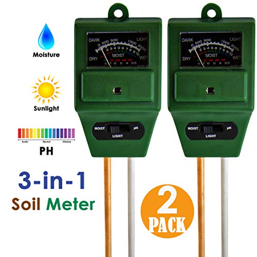 [2 Pack] Soil Testing Kit – pH Meter, Moisture and Light 3 in 1 Tester, Water Monitoring for Weed, Seed Potting, Tree Growing, Greenhouse, Farm, Home, Garden, Lawn, Indoor and Outdoor Plants Care