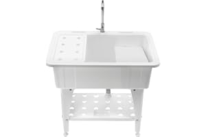 OIVEINYA Plastic Laundry Room Sink,Freestanding Laundry Utility Sink Tubs with 360°Rotating Faucet And Washboard,Large Utility Sink Laundry Tub for Laundry Bathrooms Balconies Gardens(D Style)