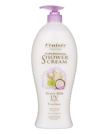 Fruiser Double Moisturising Shower Cream Goat's Milk UV White with Coconut 450 Ml Made in Malaysia