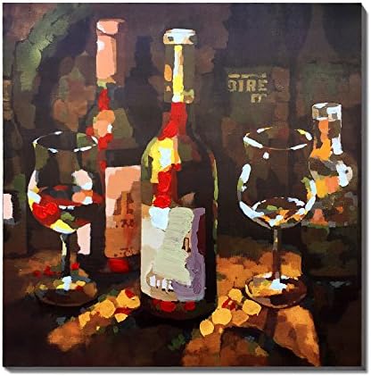 3Hdeko Still Life Wine and Wine Glass Print painting Brown Artwork For Office Walls,Ready To Hang (30x30Inch)