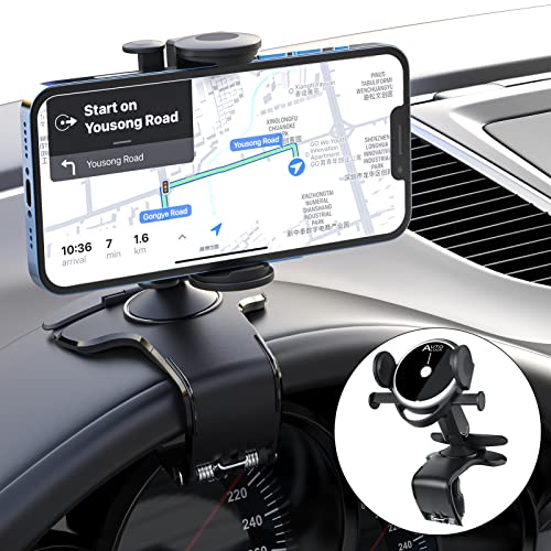 Liamostee Car Phone Holder, 360 Degrees Rotation Car Mobile Phone Holder, Universal Car Phone Holder with Spring Clip, Car Phone Holder Compatible with All Phones (New Black)