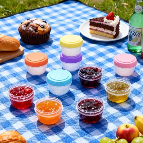 Fentar 18 Pieces Airtight Small Food Containers with Scale, 80ML Reusable Freezer Containers, Small Trays with Lids for Sauces, Yogurt (6 Colors)