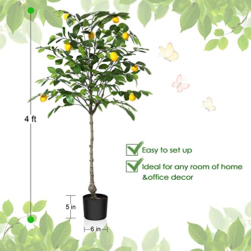 Kazeila Artificial Lemon Tree, 4 Feet Fake Lemon Plant, Pre Potted Faux Lemon Tree, Plastic