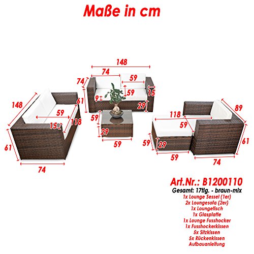 XINRO XXL Lounge Rattan Gartenmöbel Set Balkon erweiterbar - Rattan Lounge XXL - braun-Mix – Gartenmöbel Loungemöbel Set - Gartenlounge Set inkl. Lounge Sofa + Lounge Sessel + Hocker + Tisch + Kissen – Bild 3