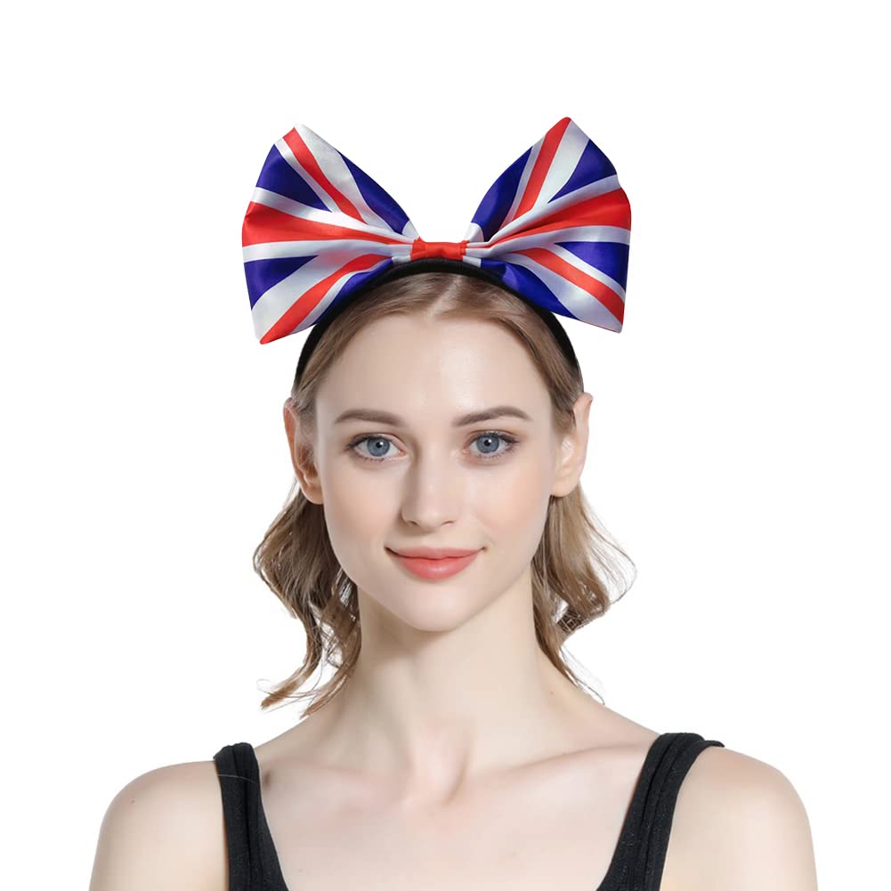 3Pack Union Jack Headband Hairband British Flag Headband Union Jack Bow Headband Hair Hoop Union Flag Head Band Britain Flag Headband Bow Headdress for British Events Party