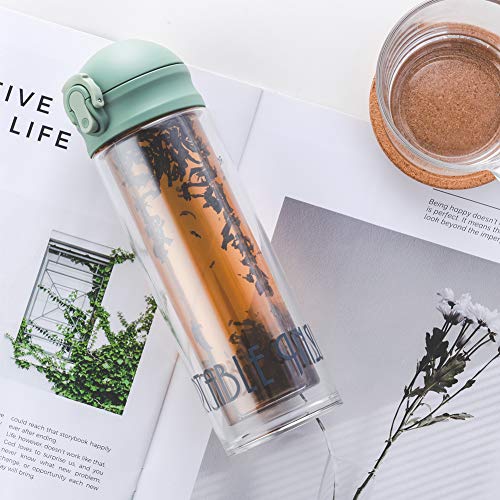 Tea Tumbler Travel Mug ROMAUNT Tea Infuser Water Bottle with Stainless Steel Filter for Loose Leaf, Fruit Infusions, Cold Brew Coffee 12 Oz/330 Ml Double Wall Design (Green)