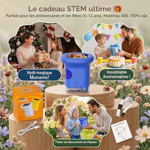 Microscope Enfant, Microscope Numérique Portable 1000X 4K avec Écran IPS 2,4", 8 LED, USB Rechargeable, Jouet Éducatif Scientifique STEM, Cadeau Anniversaire Fille Garçon 3-12 Ans, Bleu