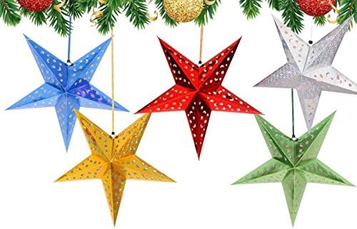 Christmas Paper Stars Lantern Decorations - Set of 5 Colors - 24 Inches Large & Colorful Party Stars (Lights Not Included)