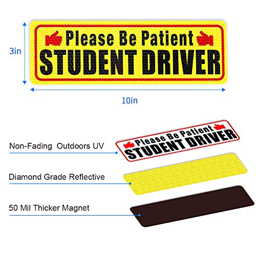 Nomiou Student Driver Magnet Safety Sign 3pcs Vehicle Bumper Magnet Car Vehicle Reflective Sign Sticker Bumper for New Drivers - Thumbnail 5
