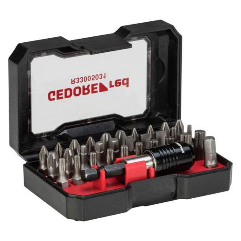Gedore Red 1/4 Inch 32-Piece Hexagonal Bit Box with Magnetic Bit Lock and External Hex Drive