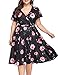 PARTY LADY Women's Plus Size Sexy V Neck Short Sleeve Floral Midi Dress Size 2XL Black