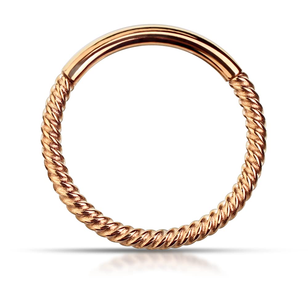 AZARIO LONDON 16 Gauge (1.2mm) - 6mm Diameter Continue Twisted Rope Rose Gold Anodized 316L Surgical Steel Hinged Segment Ring- Septum Clicker