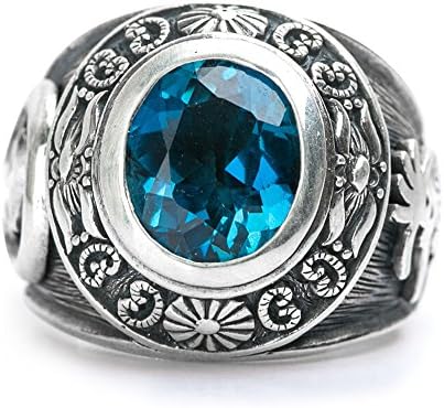 Men's Classic Antique Vintage Blue Topaz Gemstone Solid 925 Sterling Silver Biker Fashion Daily Wear Ring Set