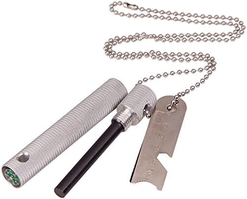 Cuccu Silvery Magnesium Fire Starter with Compass and Steel Striker/Ruler/Bottle Opener,Fire Starting Tool,Ferrocerium Ferro Rod Flint for Survival,Outdoor and Emergency Camping Survival Set