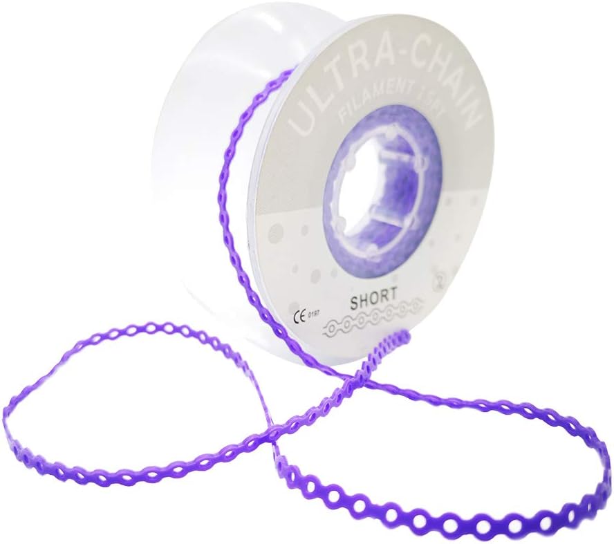 Sino Dental Orthodontic Power Chain For Braces,Orthodontic Ligature Ties Chain Short,15 ft Spool/Roll, FDA Certificated (Purple)