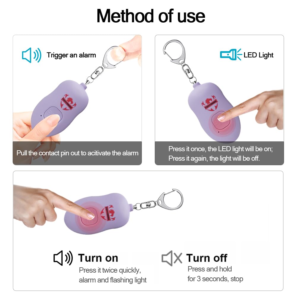 Fightsense Personal Alarm Keychain with Snap Hook, 130dB Siren Safety Alarm for Women LED Light (300m Audible) (Purple)