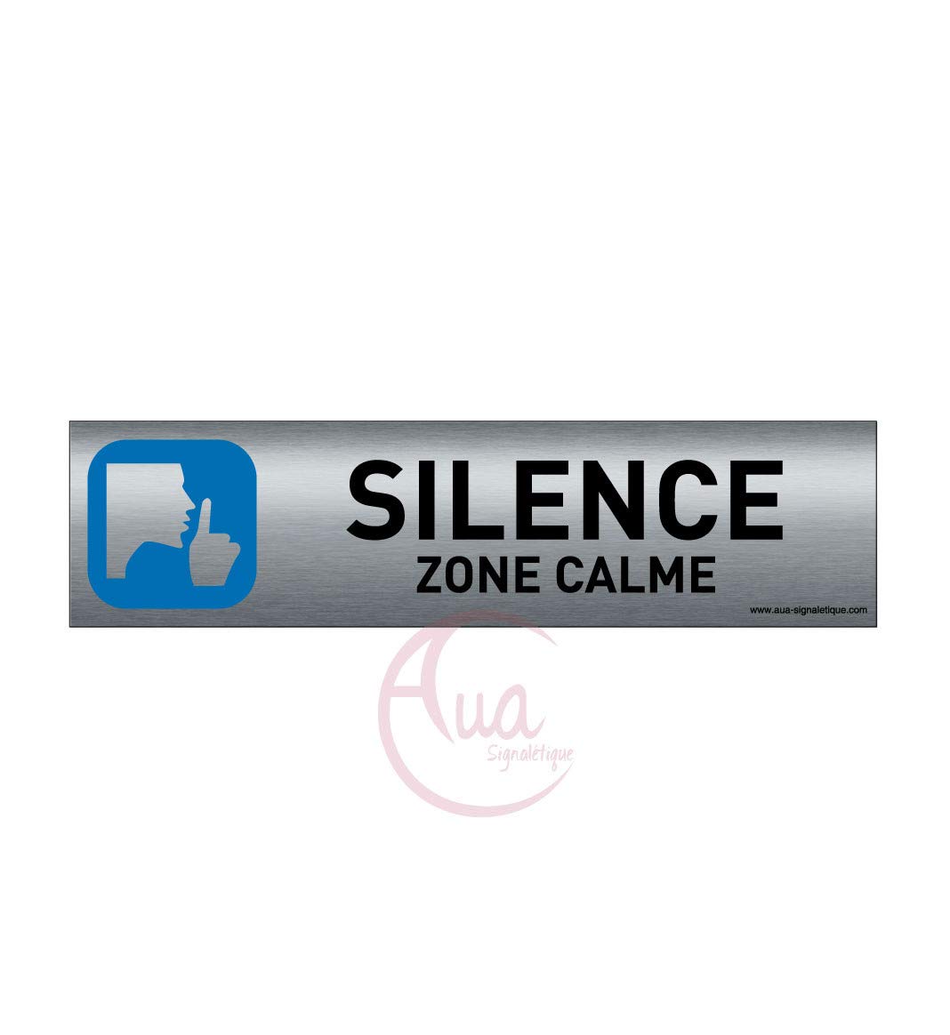 Plaque de porte aluminium brossé imprimé -Dimensions 200 x 50 mm - Double face adhésif au dos - Impression UV directement sur l'aluminium (Pas de contre collage) (silence)