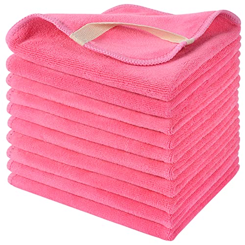 Sinland 10 Pack Microfiber Facial Cloths Fast Drying Washcloth Reusable Makeup Remover Pads Super Soft Facial Cleansing Cloths 12 inch x 12 inch Dark Pink