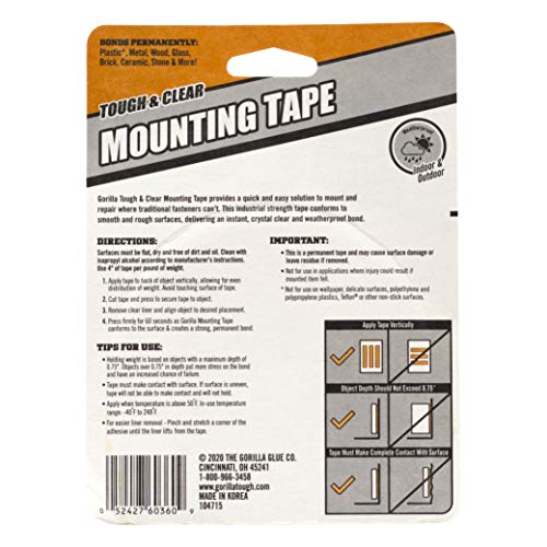 Gorilla Tough & Clear Double Sided Adhesive Mounting Tape, Extra Large