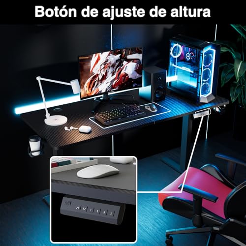 Cakhdry Escritorio elevable, Escritorio Ajustable Altura electrico, 160 * 60CM Escritorio, Escritorio de Pie para Oficina en Casa, con Memoria y Soporte Metálico en T (Negro Carbono)
