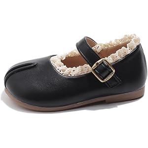 RYLENDOR Tabi Flats Girls Toddler Lace Trim Split Toe Flats Hook and Loop Mary Jane Shoes Cute School Casual Ballet Ballerina