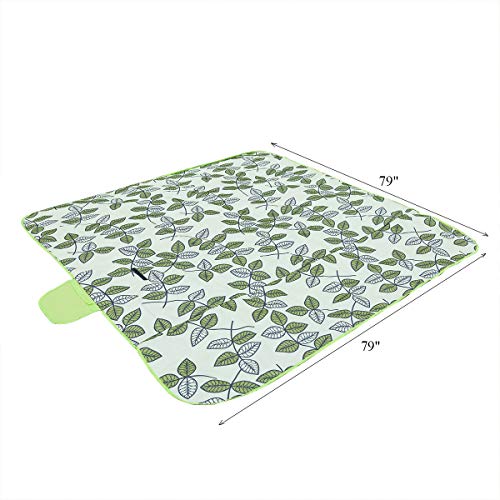 ADRIMER Large Picnic Blanket 77" x 79", Outdoor Waterproof Picnic Mat, Portable Beach Blanket for Family, Beach, Park, Camping, Hiking, Green Leaf