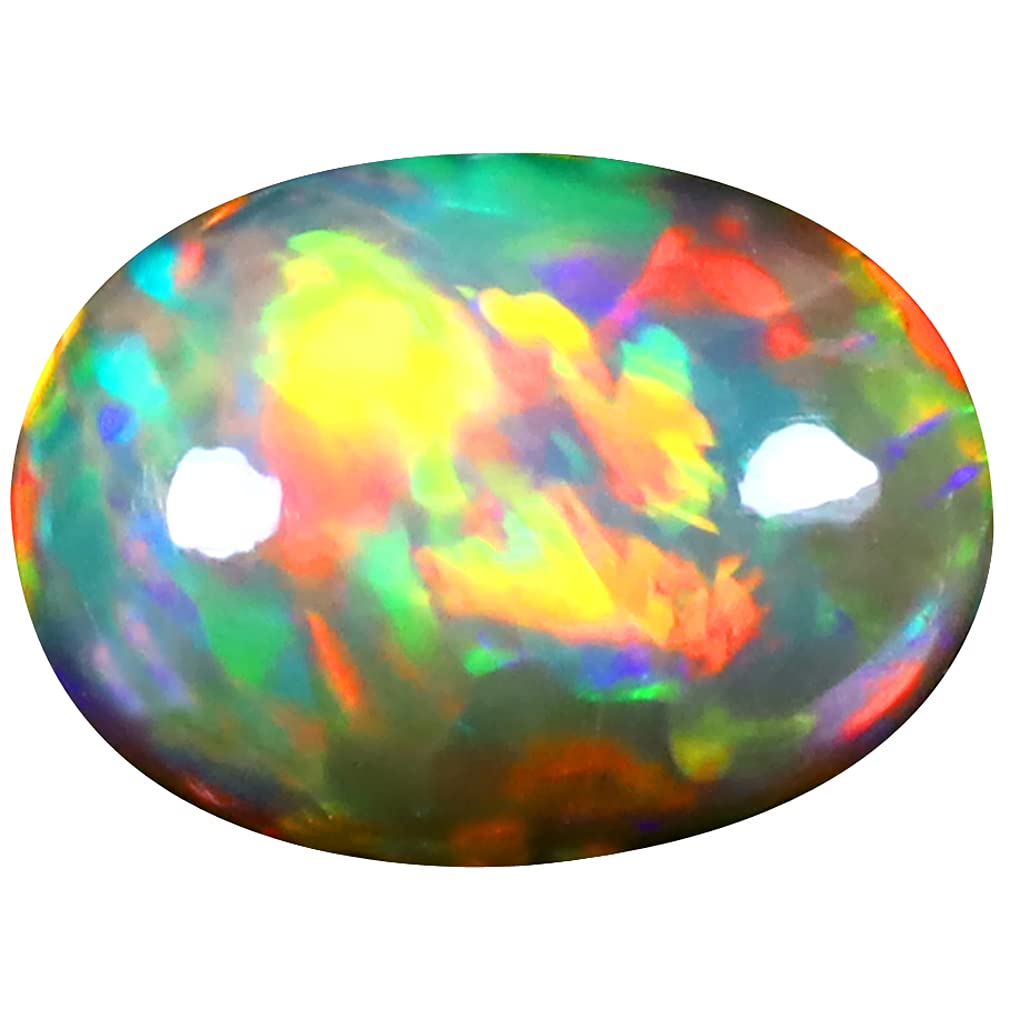 2.05 ct OVAL CABOCHON (11 X 8 MM) ETHIOPIAN 360 DEGREE FLASHING RAINBOW OPAL NATURAL LOOSE GEMSTONE