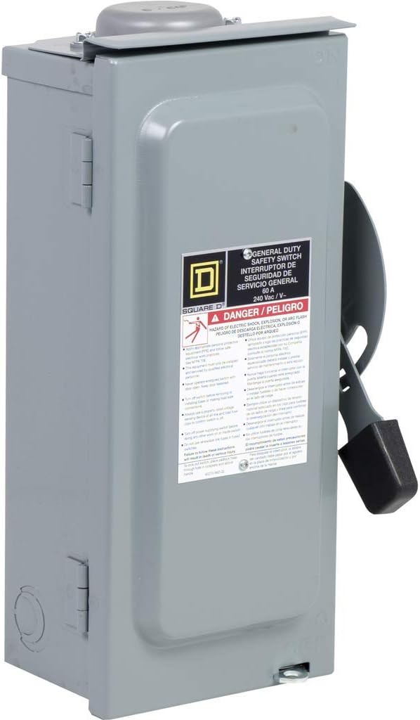 Square D by Schneider Electric D222NRBCP 60-Amp 240-Volt Two-Pole Outdoor General Duty Fusible Safety Switch with Neutral - Circuit Breaker Panel Safety Switches - 