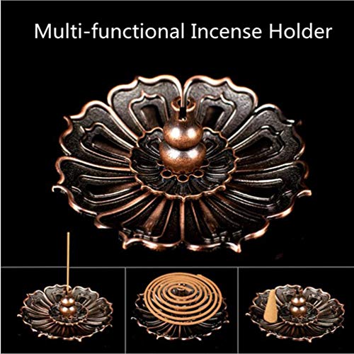 DK177 Brass Incense Sticks Holder Lotus Inscent Burner Disc for Resin Granular Powder Cone Coil Ash Catcher Cinnamon Organic Citronella - Thumbnail 3