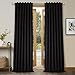 StangH Black Velvet Curtains 96 inches Long Blackout Curtains Thermal Insulated Patio Door Drapes, Noise Buffer Privacy Assured Panels for Living Room/Bedroom, W52 x L96, 2 Panels