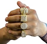 Mens 14K Gold Tone Hip Hop Iced Out Cz 4 Rings Bundle Type A Available Size 7 8 9 10 11 12