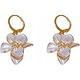 CZ Flower Petal Dangle Drop Earrings for Women Gold-Toned Rhinestone Floral Dangling Statement Hoops Earring Fashion Leverback Danity Jewelry for Wedding Party