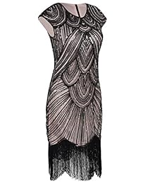 Vestido gatsby PrettyGuide, con franjas, adornado con cristales y lentejuelas, estilo de la década de 1920
