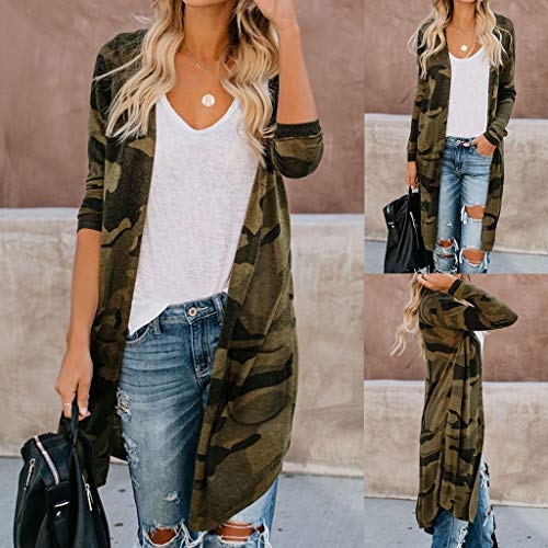 Bravetoshop Women's Camouflage Kimono Cardigan Casual Open Front Long Sleeve Coat Parka Outerwear