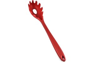 Pasta Fork Silicone Pasta Spoon Heat Resistant Spaghetti Strainer Spoon Pasta Server Spoon for Kitchen Cooking(Red)