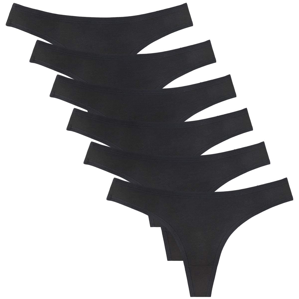 Photo 1 of Sunm Boutique Cotton Thongs for Women, No Show Underwear for Women Pack, Sexy Low Rise Ladies Panties (6 Pack, Medium, Black)