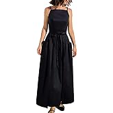 HOULENGS Womens Summer Sleeveless Spaghetti Strap Boho Maxi Dress Square Neck Lace Up Flowy Beach Long Sundress with Pockets