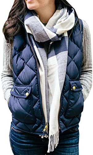 Women Casual Sleeveless Duster Vest Cardigan Waistcoat (US 8, Blue)