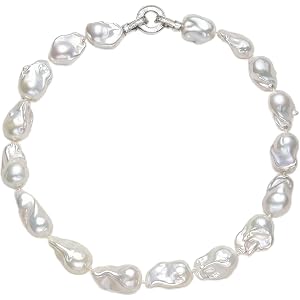BAMIKI Freshwater Baroque Pearl Neckalce, White/Purple 13-15mm
