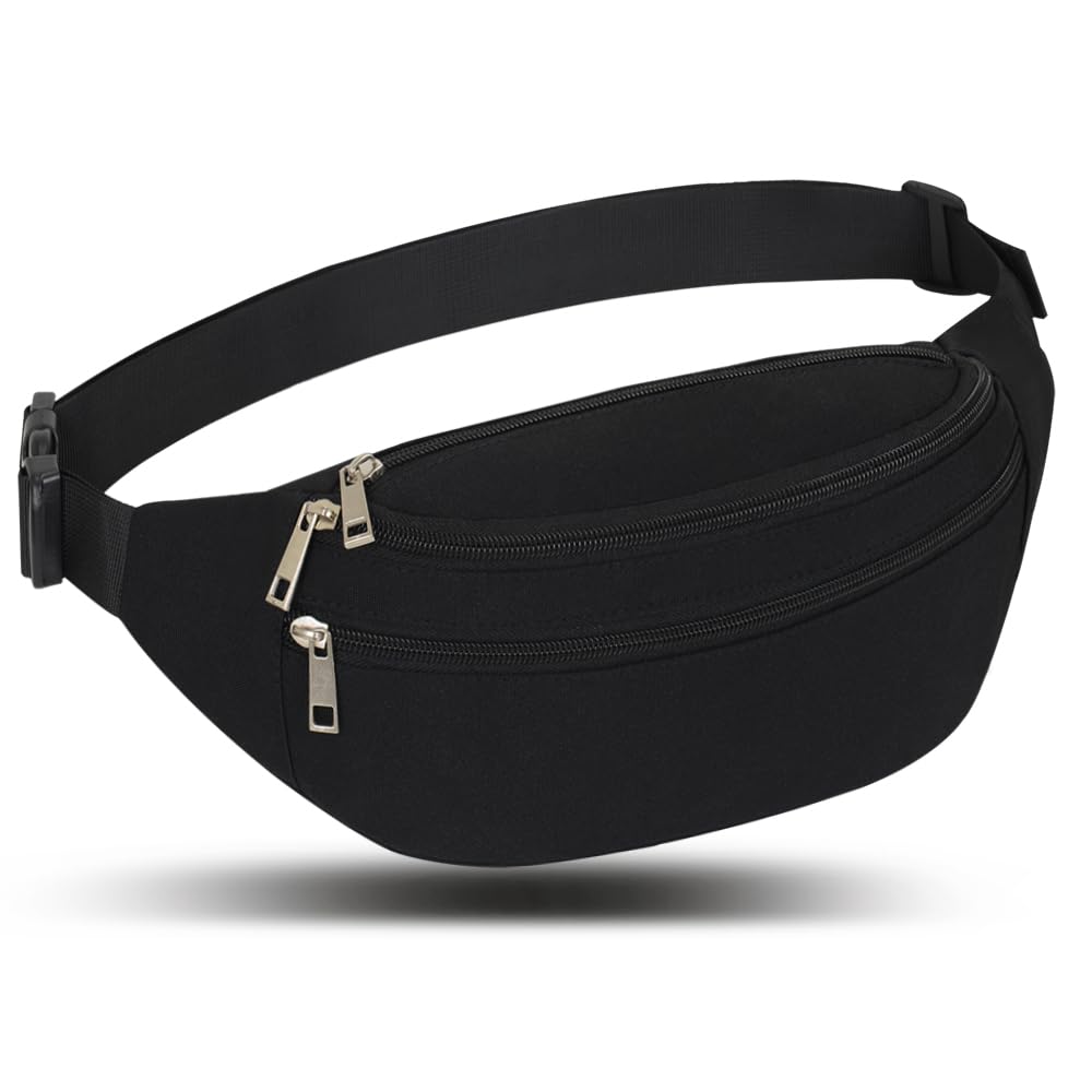 Bumbags Waist Fanny Packs Men Women Fashion Bum Bag with Adjustable Belt for Sport Running Hiking Jogging Travel Cycling Walking Dog Boys Ladies (Black)