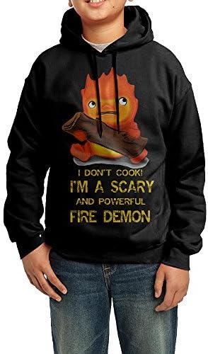 YHTY Youth Unisex Hoodie Studio Ghibli Howl's Moving Castle Calcifer Black Size L