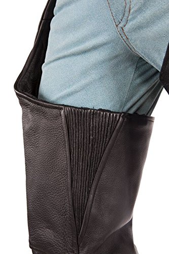 MEN'S MOTORCYCLE BLK LEATHER CHAP WTIH 4 POCKETS REMOVABLE LINER FULL ZIPPER (L Regular)