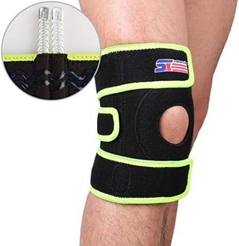 Adjustable Sports Leg Knee Support Brace Wrap Protector Pads Sleeve Cap Patella Guard 4 Spring Bars, One Size, Green Black