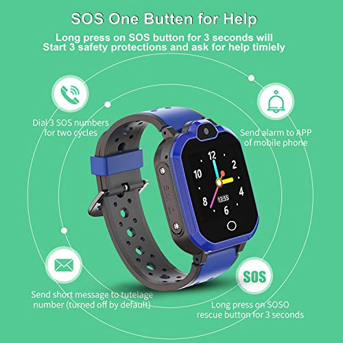 4G Smart Watch for Kids - WiFi GPS Tracker Kids Smartwatch Phone Waterproof Touch Screen Digital Wrist Watch with Call Voice Video Chat Pedometer Fitness Tracker Alarm Clock for Boys Girls (Blue)