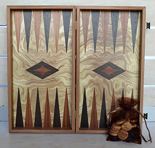 Manopoulos Olive Wood Traditional Backgammon Set - Olive Wood Chips