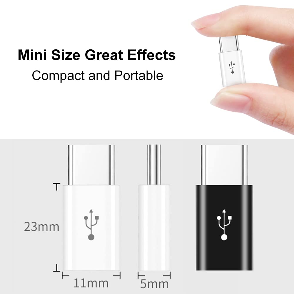 Adapter Micro USB to USB C (4 Pack), Micro-USB Female to USB-C Male OTG Adapter Compatible with Samsung Galaxy, LG, Huawei, Type-C Phones, Tablets and More (2 Black and 2 White)