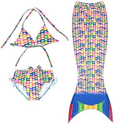 Leiwo Girl's 3Pcs Mermaid Bathing Swimwear Swimsuit Costume Bikini Colorful 150CM