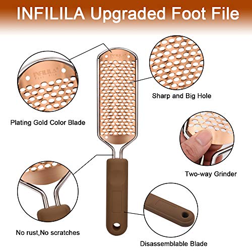 Foot File Callus Remover - INFILILA Pedicure Foot File Feet Callus Remover Large Foot Rasp Foot Scrubber Professional Stainless Steel Callus File for Wet and Dry Feet